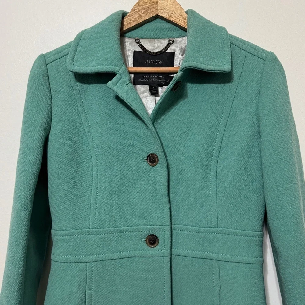 J Crew Classic Lady Day Coat Size 2 Wool Double Cloth Green